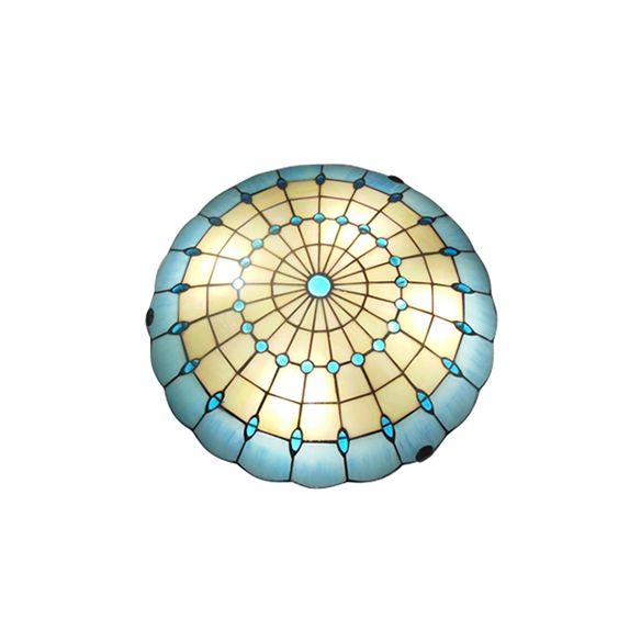 12"/16"/19.5" Wide Bedroom Ceiling Light Tiffany Blue Dome Shade Flush Mount Light with Jewel Decoration