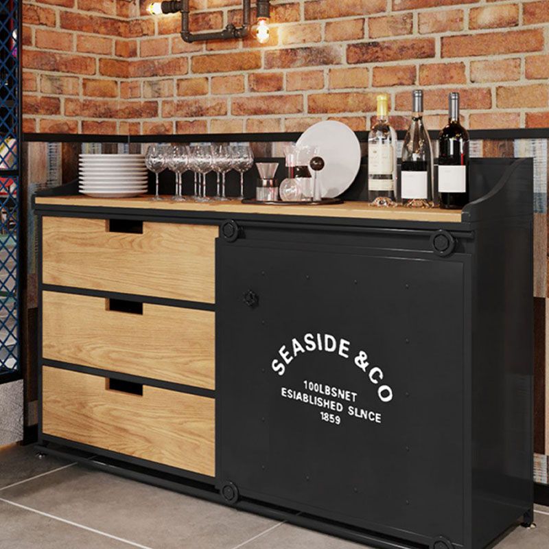 Modern Iron and Wood Sideboard 35"H Dining Room 3 Drawer Server with Sliding Door