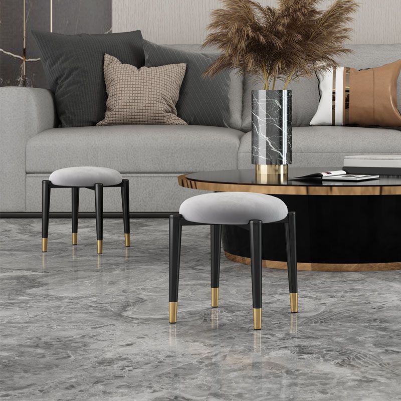 Luxury Ottoman Velvet Tear Resistant Solid Color Round Ottoman with Metal Legs