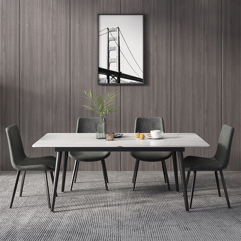 Contemporary Style Sintered Stone Dining Set with Traditional Height Table and Black Leg Base