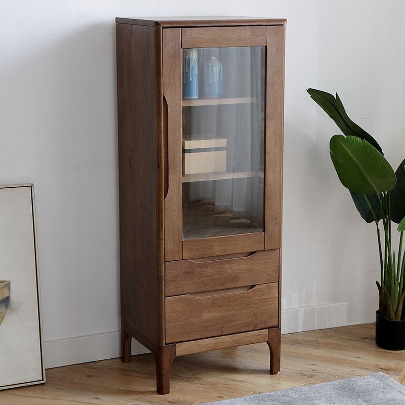 Two Drawer Accent Cabinet Rectangular Wooden and Glass 1-Door Cabinet