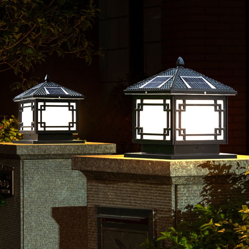 Contemporary Pillar Lighting Fixture Creative LED Solar Lamp for Backyard