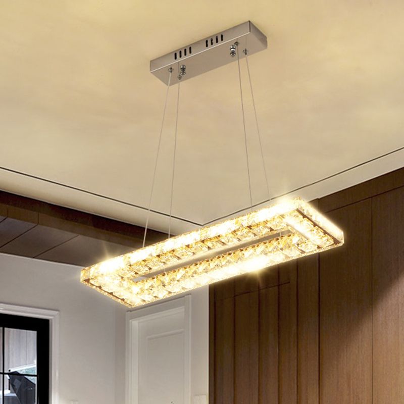 Lámpara de isla LED rectangular Minimalista Biselado K9 Crystal Clear Light para restaurante