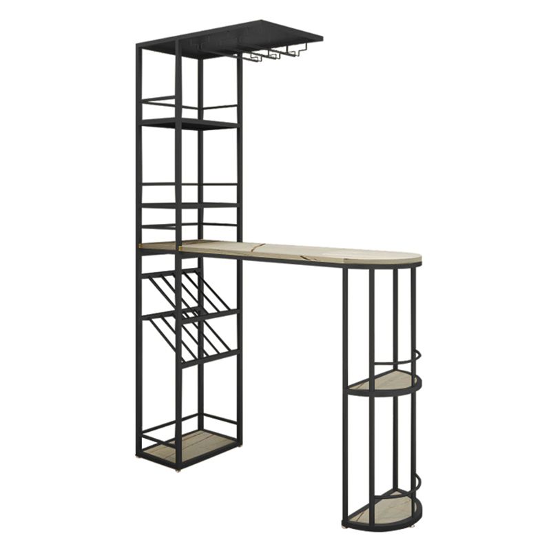 Modern Stone Bar Table Double Pedestal Bar Desk with Storage Shelf