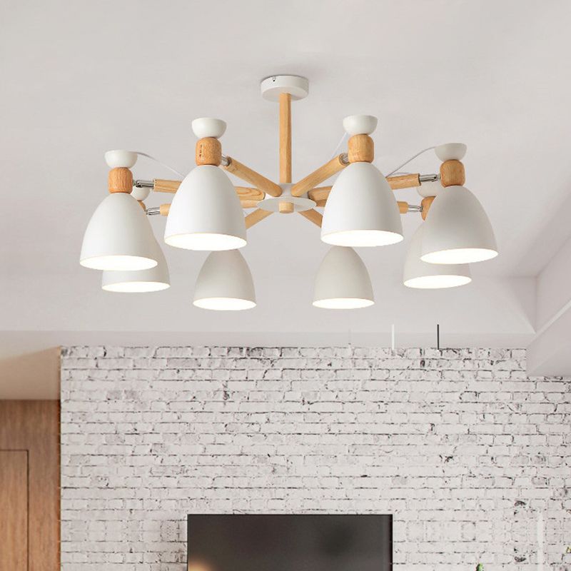 Metal Flared Semi-Flush Mount Contemporary Ceiling Light with Wood Arm for Living Room
