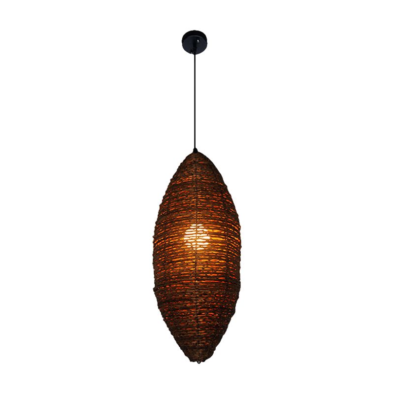Cocoon Shaped Rattan Suspension Light Modernist 1-Bulb Coffee Finish Ceiling Pendant Lamp