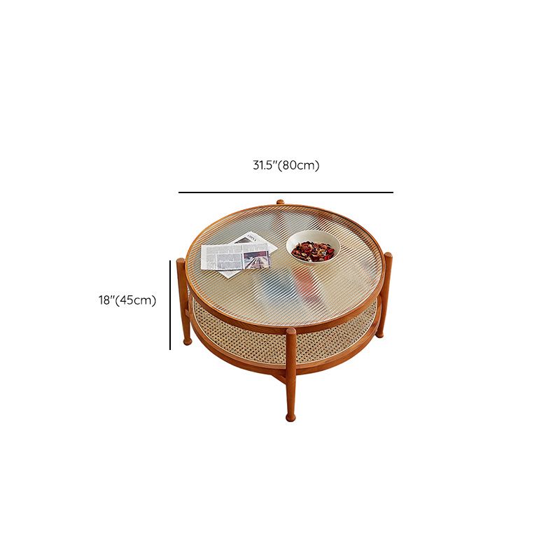 Tropical Round Cocktail Table Storage Solid Wood Coffee Table