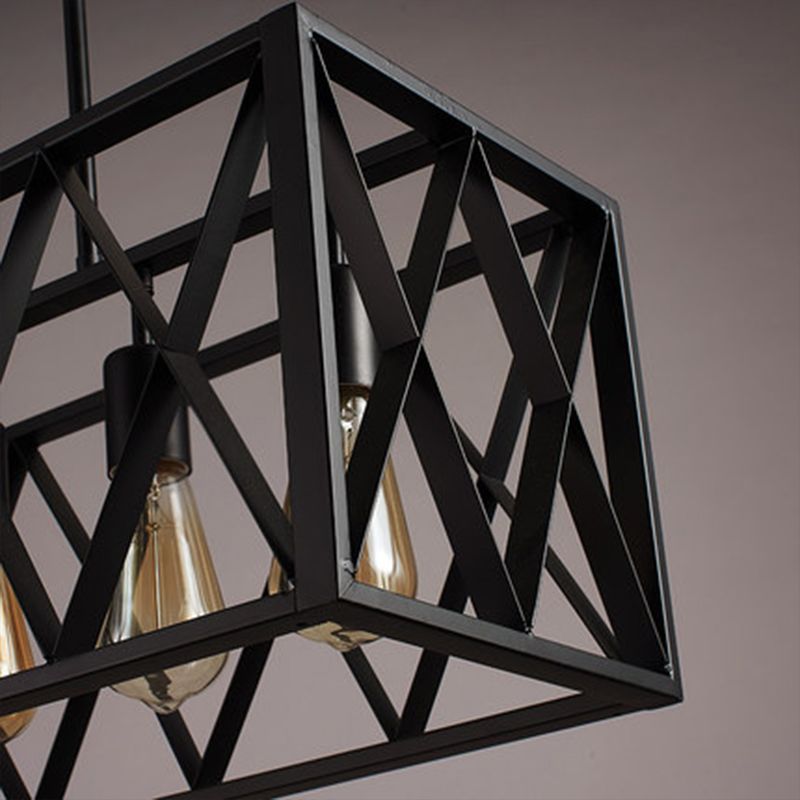 Black Cuboid Island Light Fixture Warehouse Metal Dining Room Suspension Pendant Light