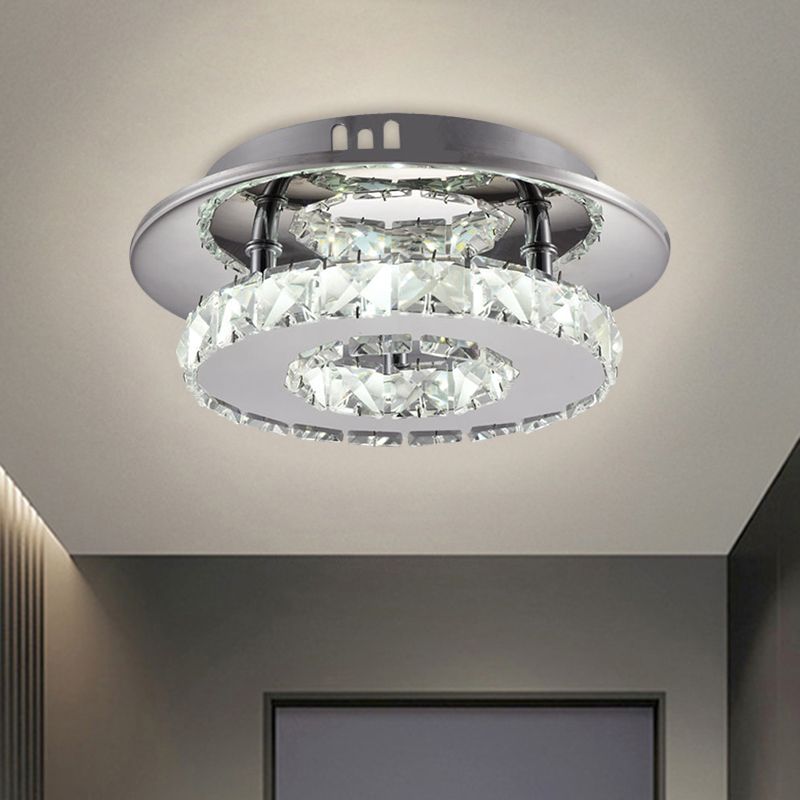 Plafoniera a LED in acciaio inossidabile con anello in cristallo smussato per montaggio ad incasso Modernity 8"/12" di larghezza