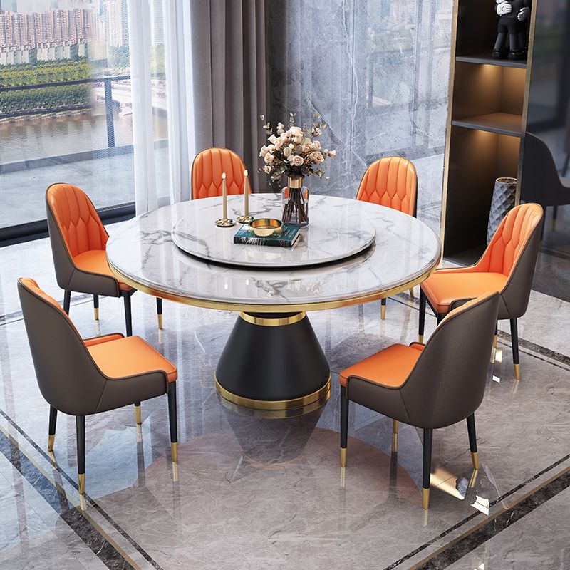 Modern Style Home Marble Dining Table Single Pedestal Base Round Table with Turntable