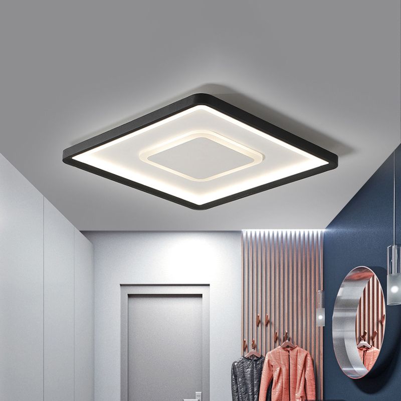 Aluminum Square Flush Mount Lamp 16"/19.5" Wide Modern LED Ceiling Light in Black, Warm/White Light/Remote Control Stepless Dimming