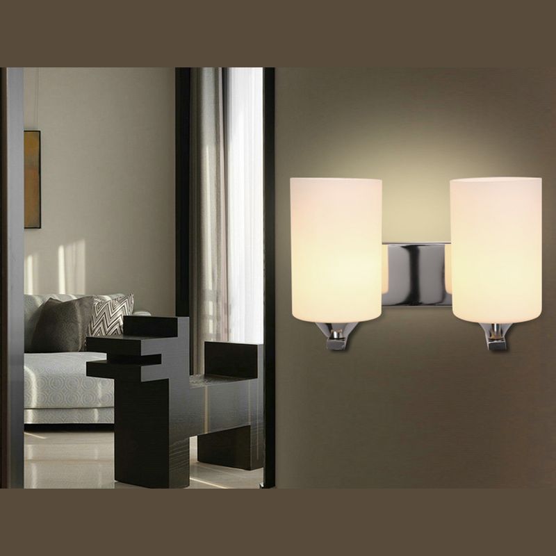 Lámpara de pared de vidrio cilíndrico de leche blanca accesorio de iluminación de estilo de estilo contemporáneo en plata pulida