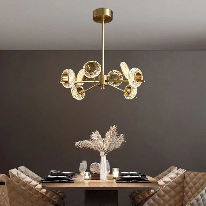 Crackled Crystal Glass Rings Pendant Lighting Postmodern Brass Finish Chandelier for Diner