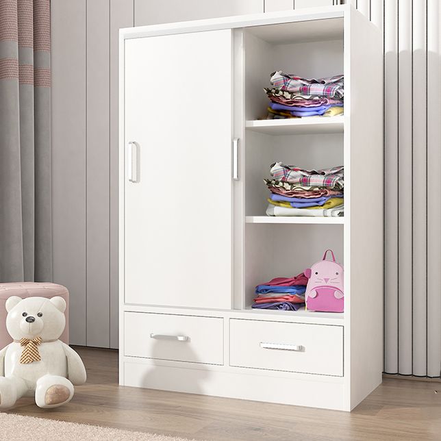Manufactured Wood Kid's Wardrobe Contemporary White Kids Closet with Garment Rod