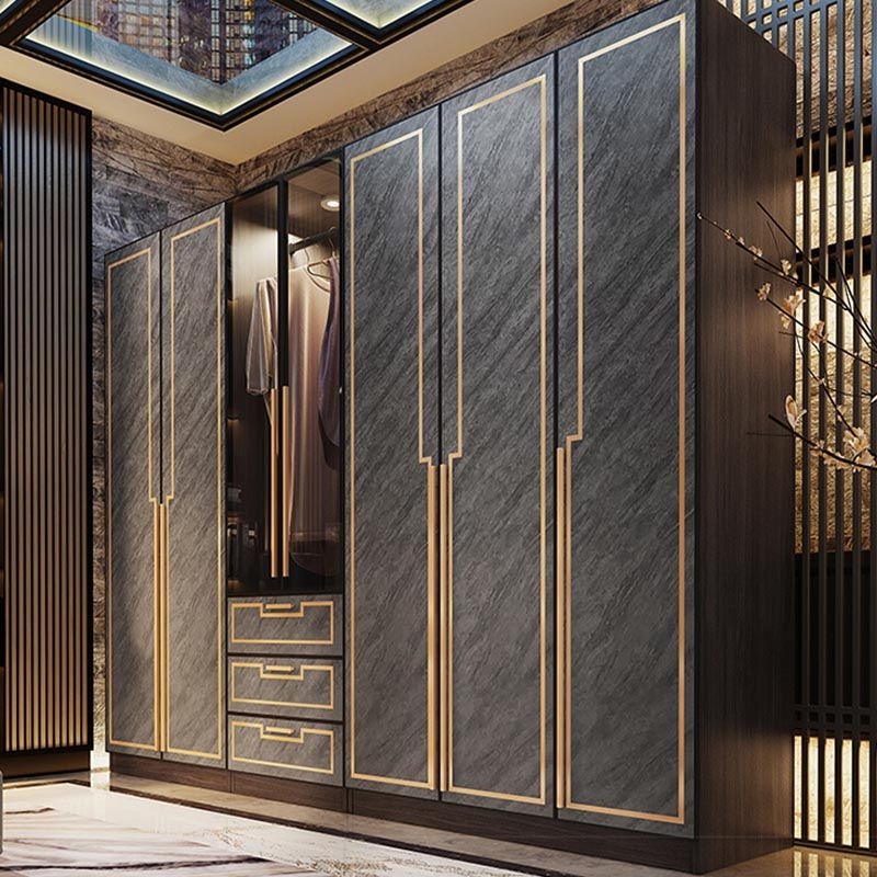 Mirrored Finish Cabinet with Grey Glass Doors Contemporary Interior Storage Cabinet