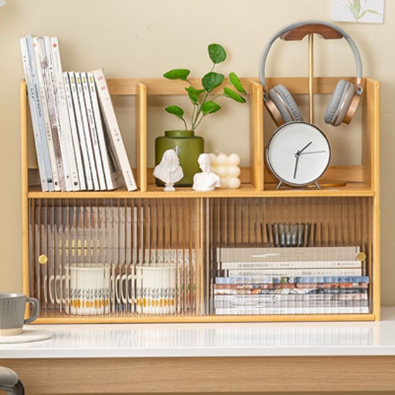 Contemporary Open Back Horizontal Bookshelf Bamboo Bookshelf for Office