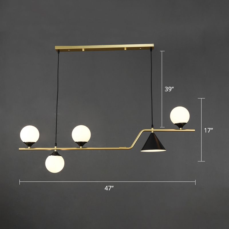 Cone and Ball Hanging Island Light Minimalist Metal Dining Room Pendant Lamp in Gold