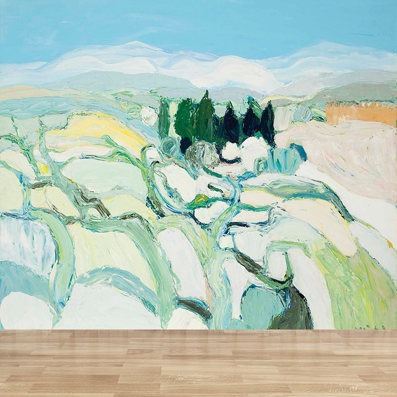Blue Rolling Hills Mural Decal Stain Resistant Contemporary Art Bathroom Wall Covering