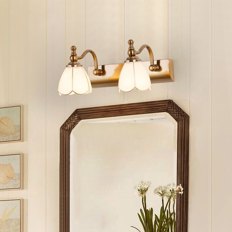 Traditional Bronze Wall Mounted Light White Glass Vanity Wall Lamps for Bathroom