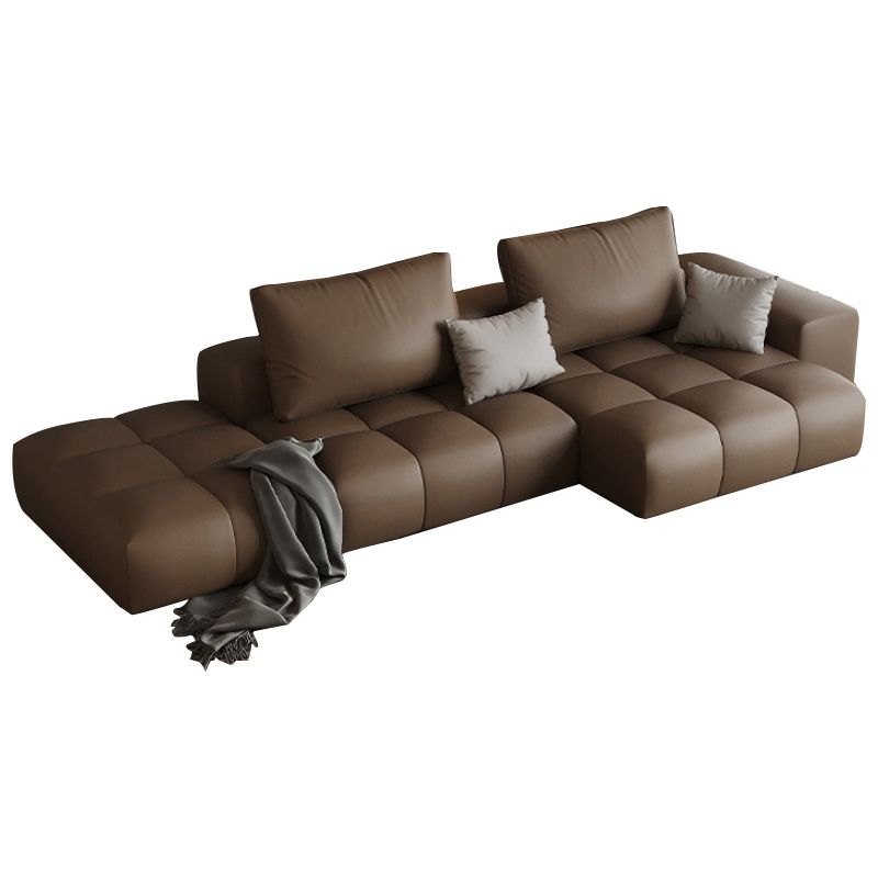 Dark Brown Faux Leather Sectional Stain-Resistant One Arm Sectional for Living Room