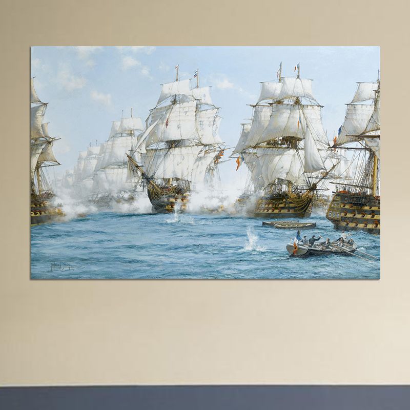 Battle with Pirates Art Print White and Blue Classical Wall Decor for Home Gallery