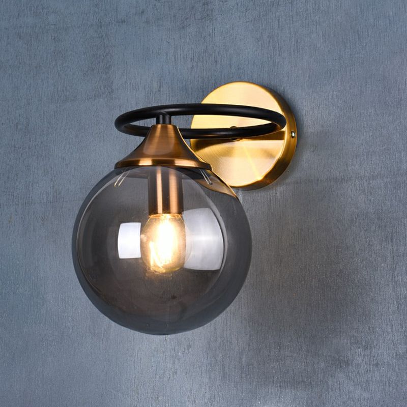 Postmodern Style Ball Wall Light Fixture Glass 1-Light Bedroom Wall Sconce Light in Brass