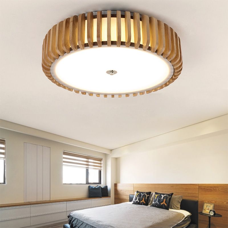 Tambour Flush Mount Ceiling Lighting Fixture Asian 1-Light Flushmount Ceiling Lamp with Acrylic Shade
