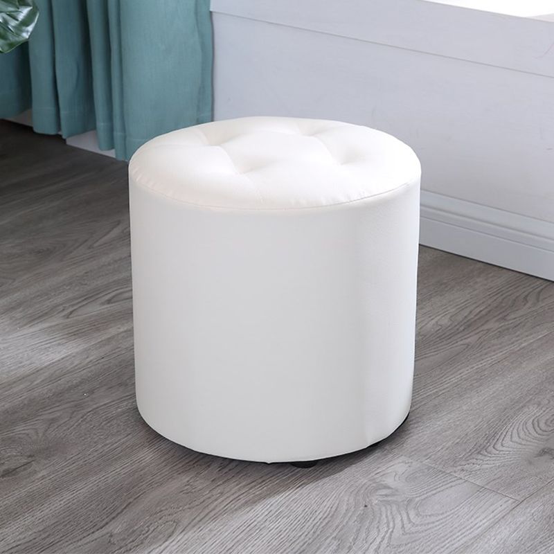 Modern Cylinder Shape Boucle Pouf Plain PU Leather Tufted Ottoman Footrest
