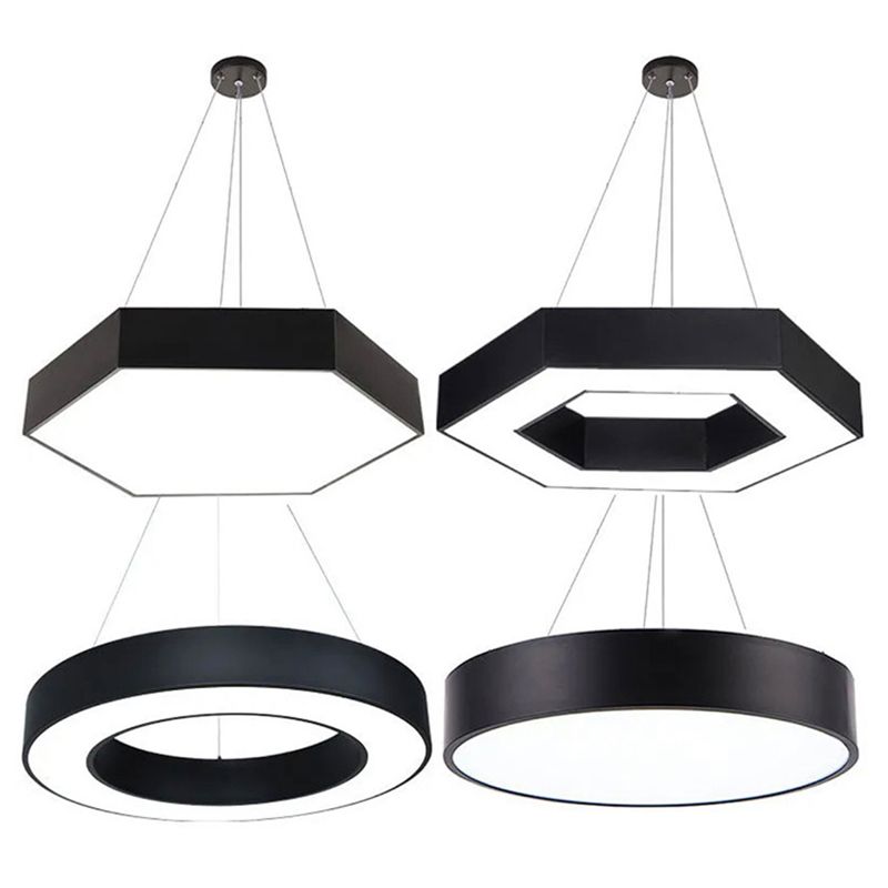 Black Geometric LED Pendant Light in Modern Concise Style Aluminium Hanging Light with Acrylic Shade