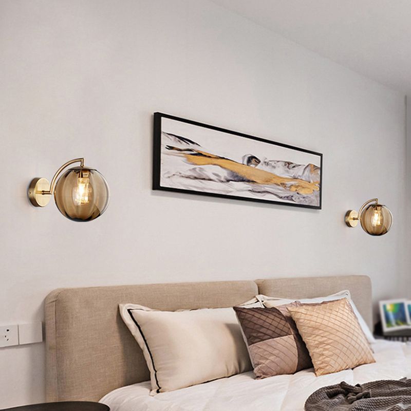 Golden Metal Lighting Polish Finish Glass Shaded Wall Light for Kitchen