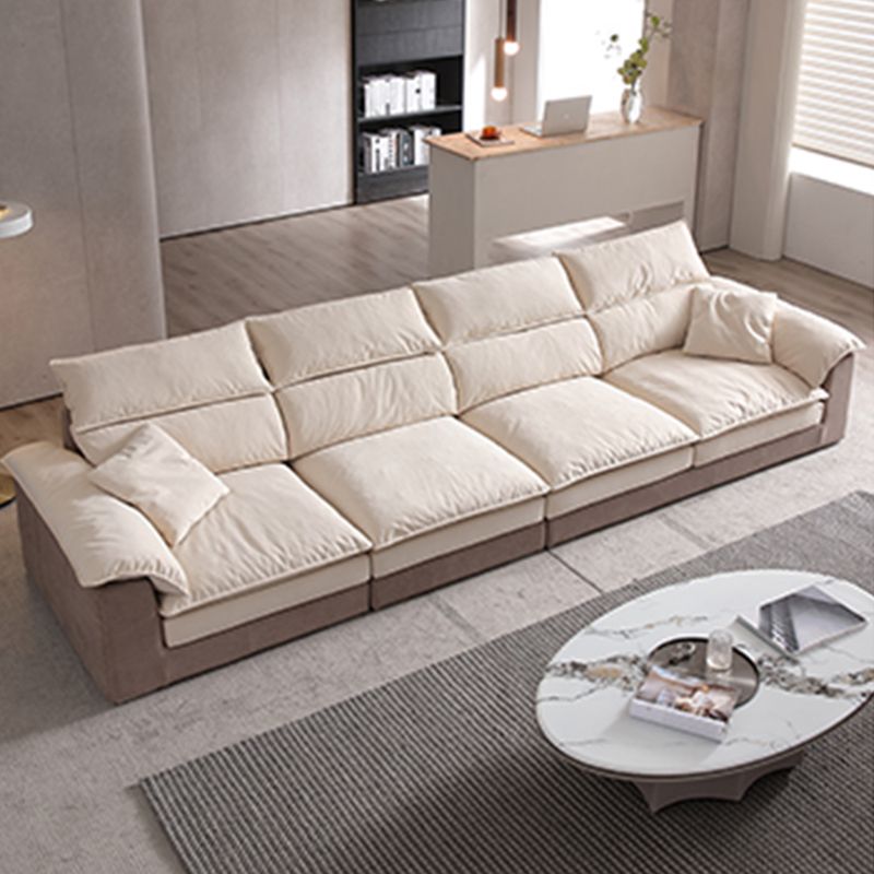 Modern Faux Leather Sofa Beige Pillow Top Arm Sectional with Stainless Steel Legs