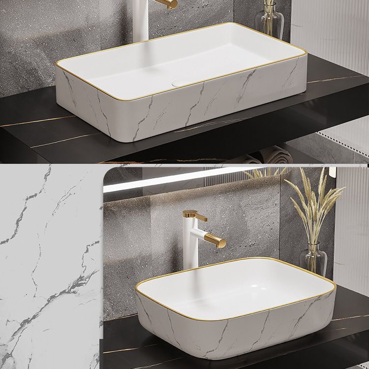 Modern Bathroom Sink Porcelain Pop-Up Drain Rectangular Vessel Bathroom Sink