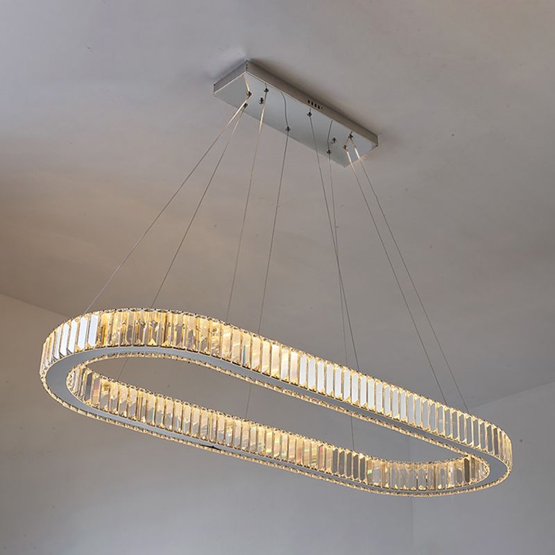 Minimalist Crystal Hanging Lamp, Luxury Linear Shade Hanging Light in Gold for Dinner Table