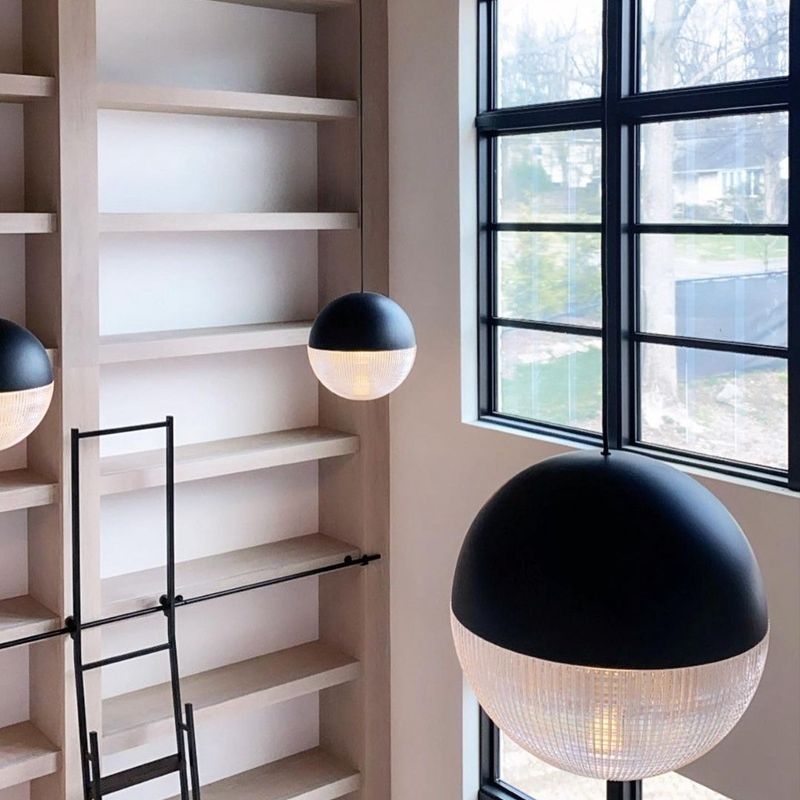 Metal 1 Light Pendant Light Mid-Century Modern Spherical Prismatic Glass Hanging Lamp