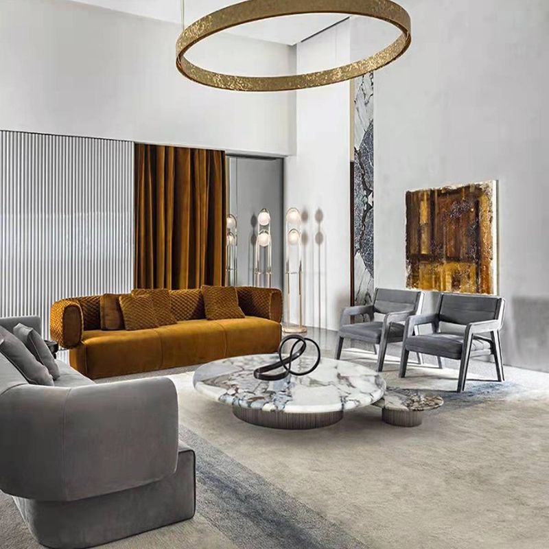 Contemporary Slate Coffee Table Round Bunching Coffee Table Sets for Living Room