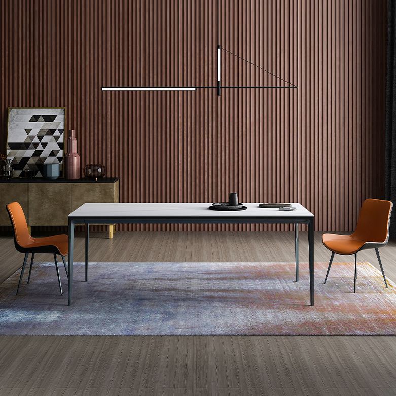 Metal Contemporary Rectangular Table High Gloss White Sintered Stone Dining Table with 4 Legs