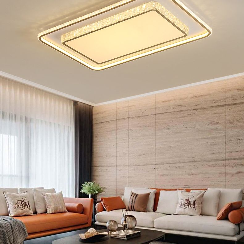 2-Tier Crystal LED Flush Light Minimalist Golden Ceiling Mount Lamp in Geometric Shape