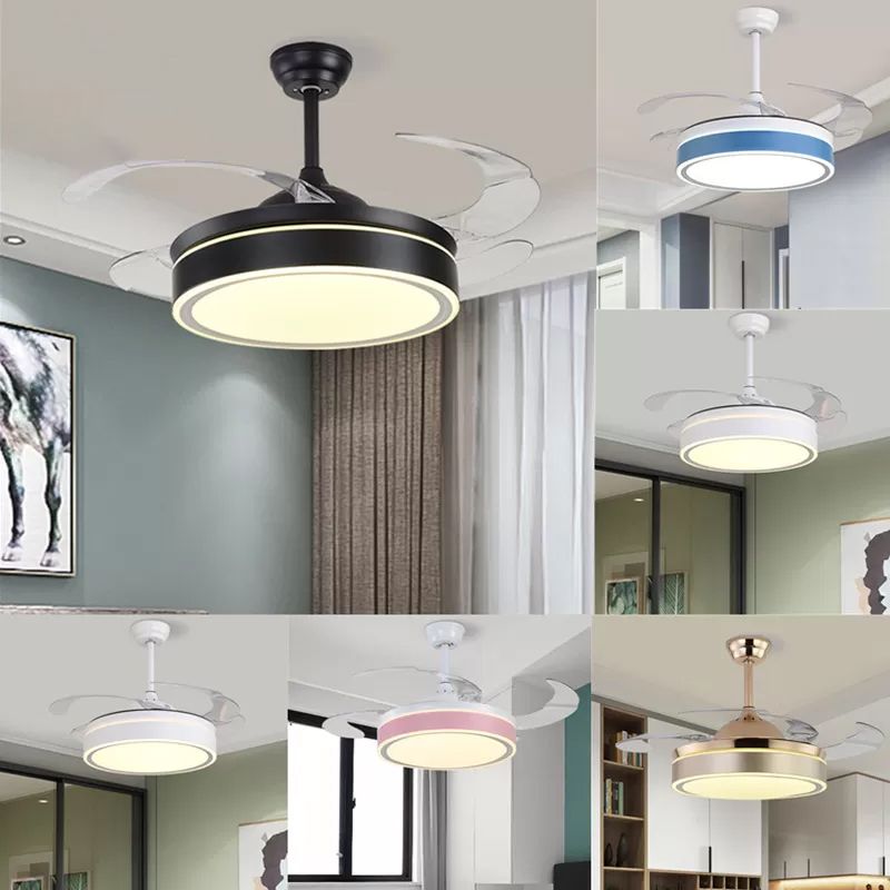Acrylrunde 4 Klingen Anhänger Lüfterleuchte moderne LED -Semi -Flush für Schlafzimmer, 20 "breit
