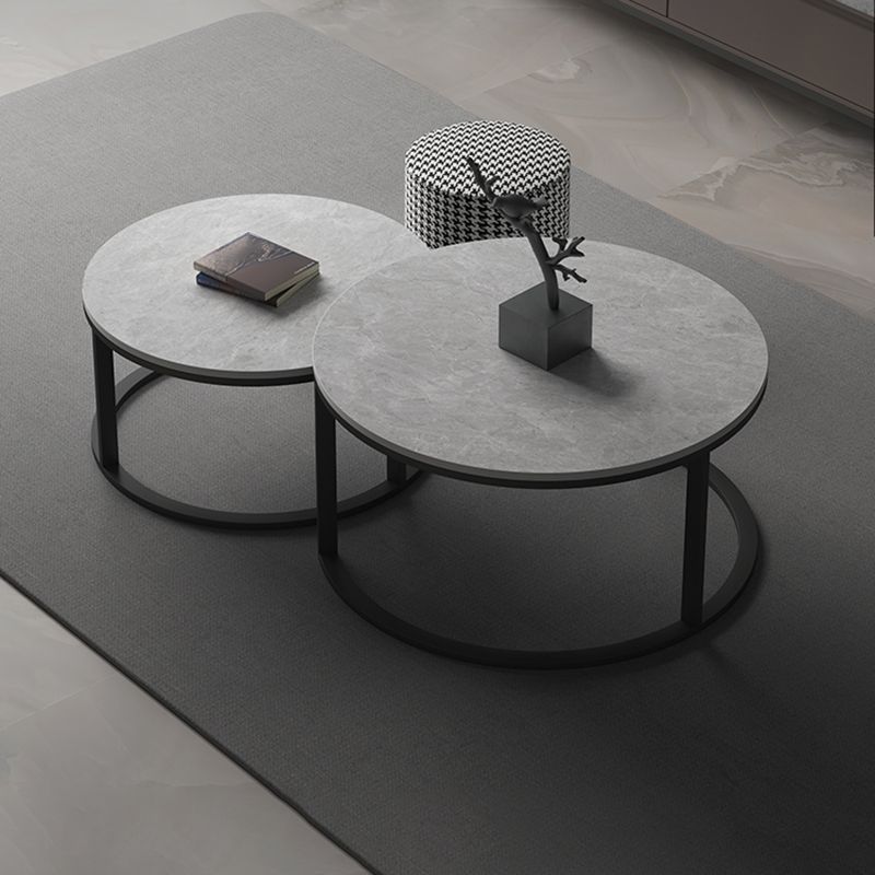 Slate Round Coffee Table 2 Piece Modern Minimalist Bunching Tables