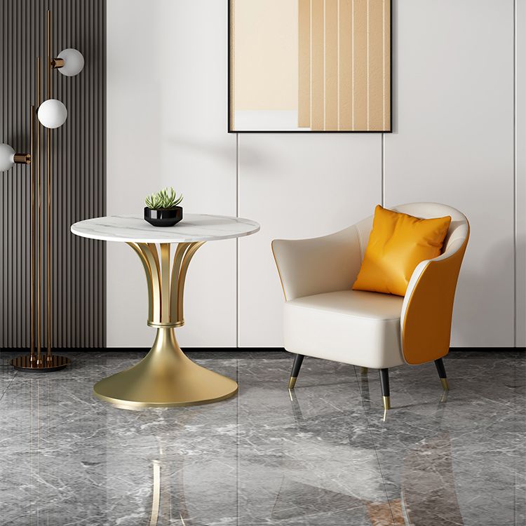 Metal Glam Dining Set with Padded Chairs 1/2/3/5 Pcs White Stone Dining Table Set