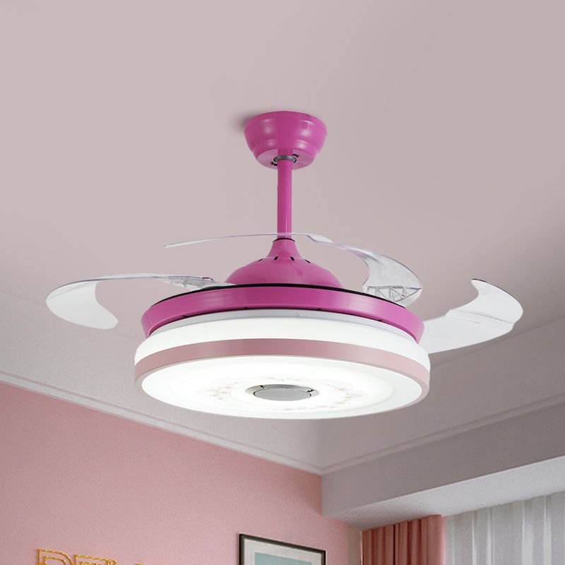 LED bleu / rose rond suspendu la lampe à fans moderniste acrylique 3 lames Semi Flush Fush Mount Éclairage, 42 "Largeur