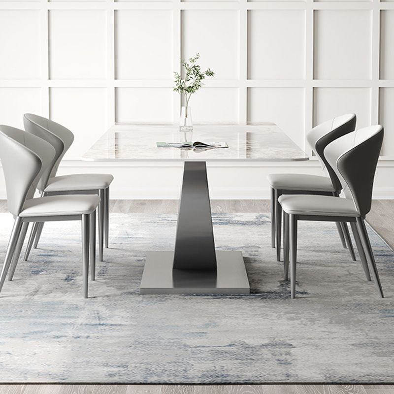 Contemporary Style 1/3/4/5/6/7/8 Pieces Dining Set Stone Rectangle Furniture in White