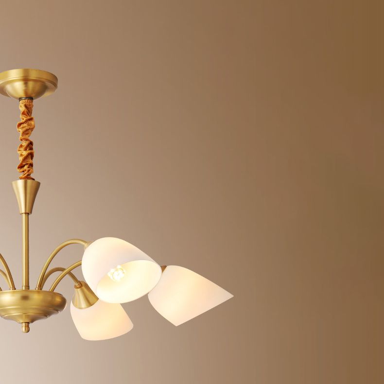 Bell Chandelier Lighting Fixtures American Style Multi-Head Suspension Light with White Glass Shade