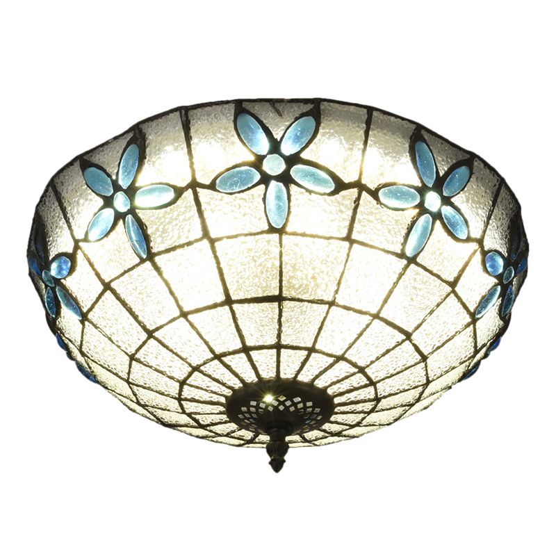Cut Glass Clear/Textured White Flushmount Gridded Hemisphere 3 Heads Baroque Flush Ceiling Light