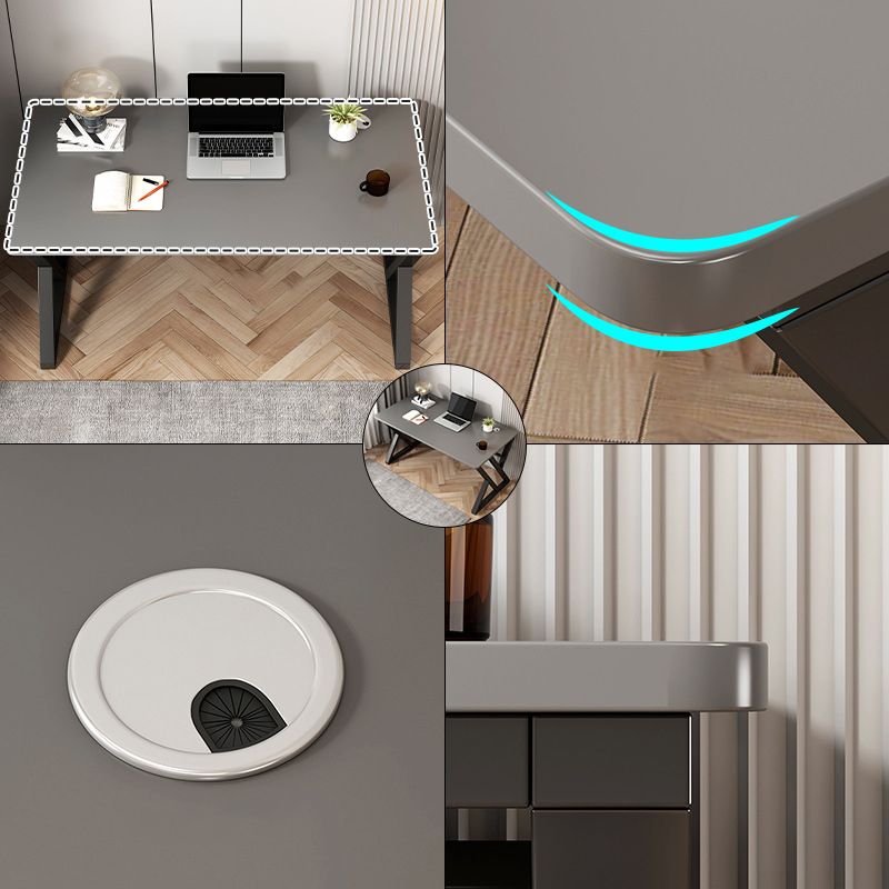 29.53" H Industrial Office Desk Antique Finish Curved Computer Desk