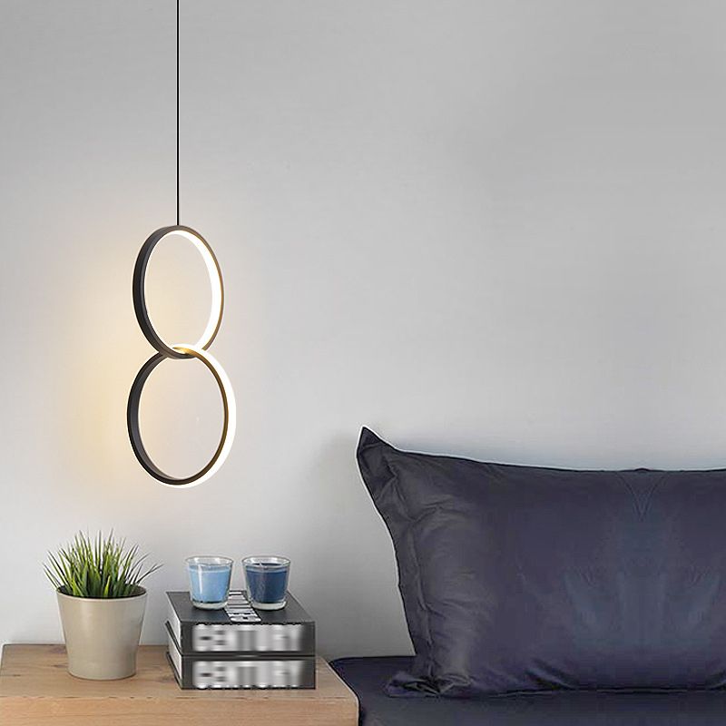 LED Slaapkamer Down Lighting Pendant Noordse stijl hanglampje plafondlicht met ringen metalen schaduw