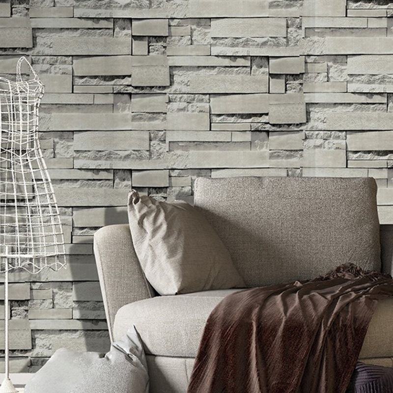 Farmhouse Whitewash Brick Wallpaper Grey House Interior Adhesive Wall Art, 19.5' x 17.5"
