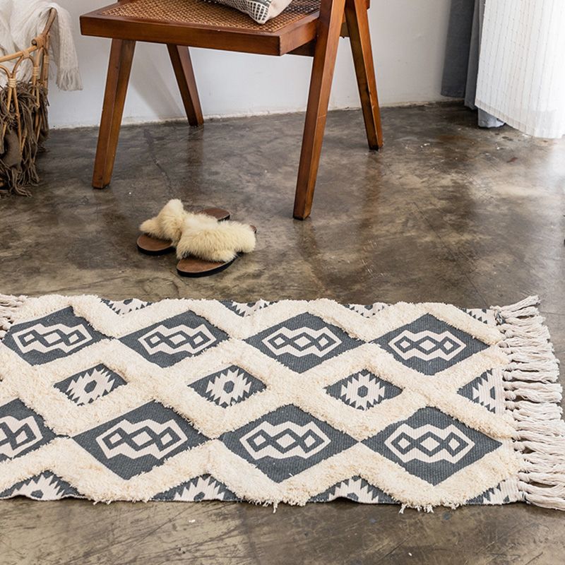 Tapis de décoration marocaine Multi-couleur Southwestern Print Carpet Cotton Blend Pet Friendly Zone Washable Area With Tassel