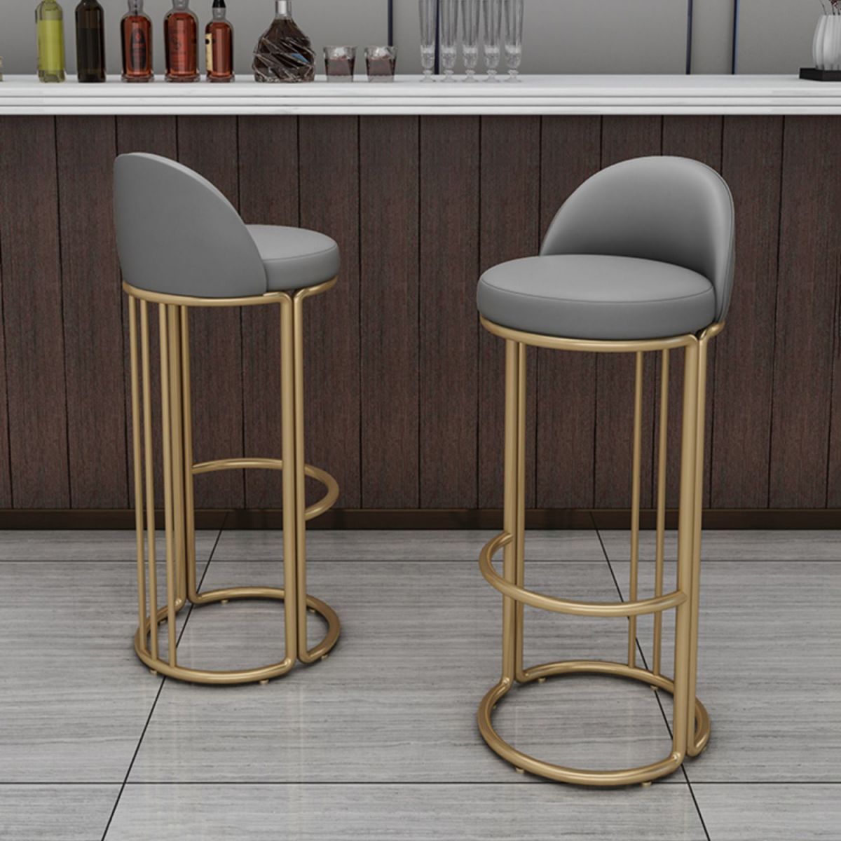 Glam Armless Backrest Counter Stool Iron Restaurant Bar Stool with Cushion and Pedal