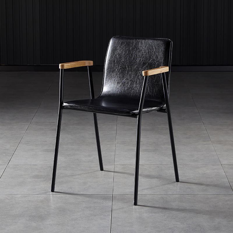 Industrial Dining Arm Chair Leather Dining Chair with Metal Base